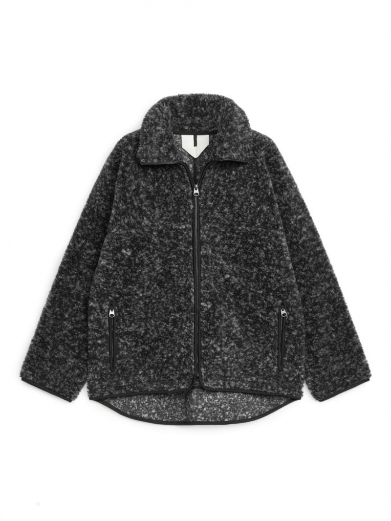 Geaca Arket High-Neck Pile Dama Negrii Albi | Romania-DRFP15976