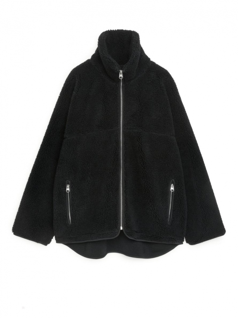 Geaca Arket High-Neck Pile Dama Negrii | Romania-DAGF01435