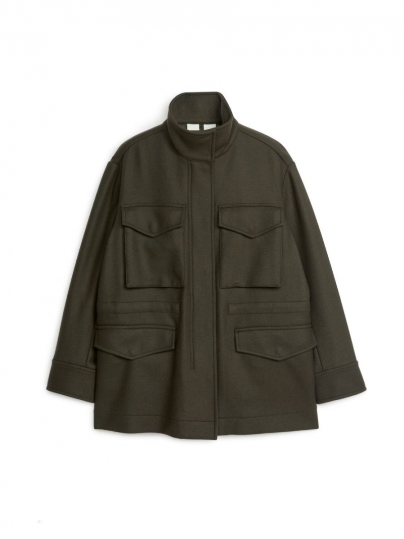 Geaca Arket Lână Utility jacket Dama Verzi Inchis | Romania-YXWN73251