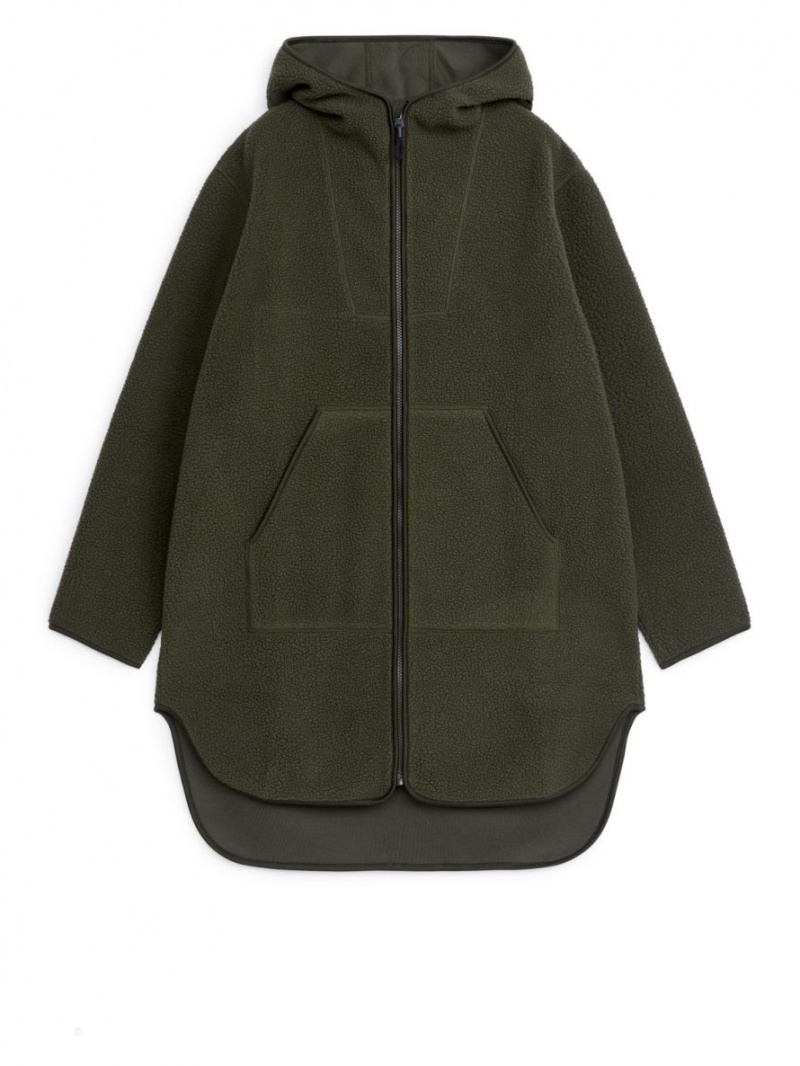 Geaca Arket Long Fleece Dama Verzi Inchis | Romania-TGAZ27053