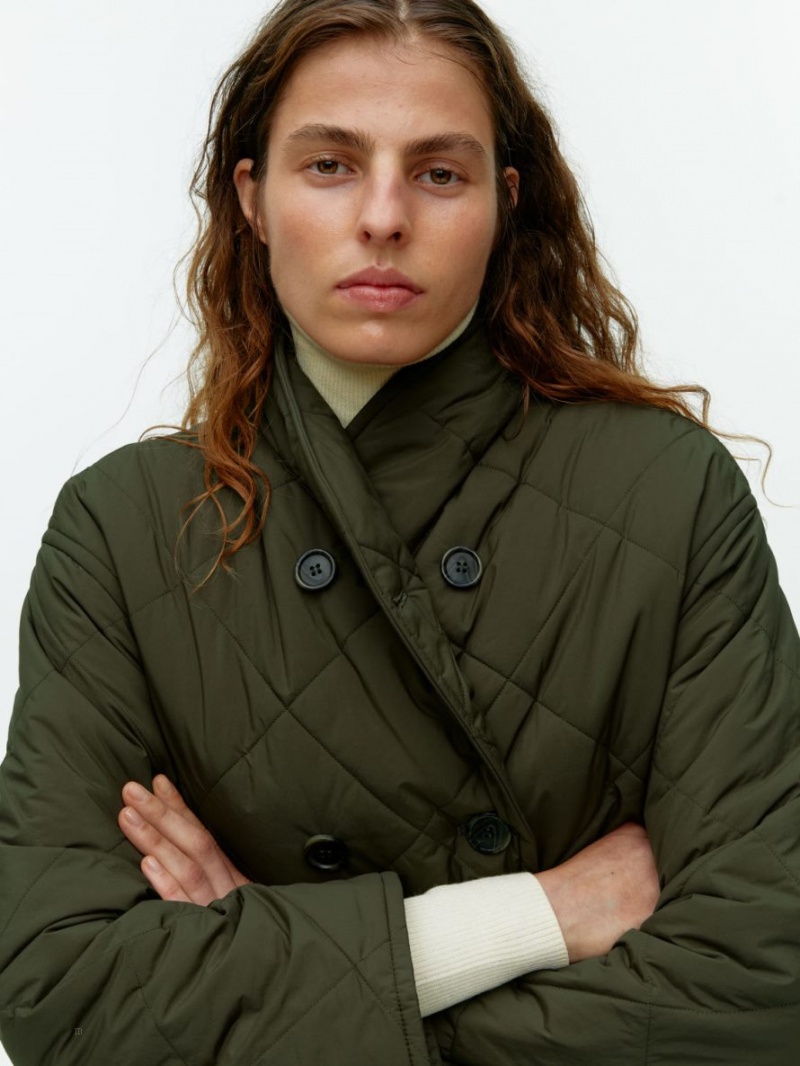 Geaca Arket Matlasat Shawl-Collar Dama Verzi Inchis | Romania-LWSB24398