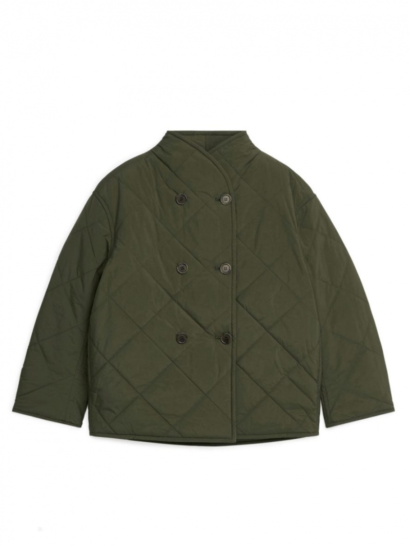 Geaca Arket Matlasat Shawl-Collar Dama Verzi Inchis | Romania-LWSB24398