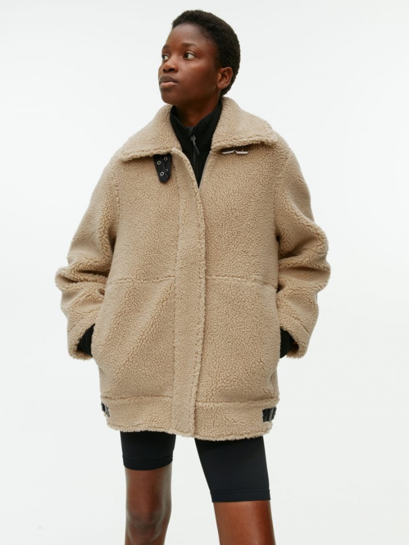 Geaca Arket Oversized Piele-Trimmed Pile Dama Bej Inchis | Romania-MWPJ36980