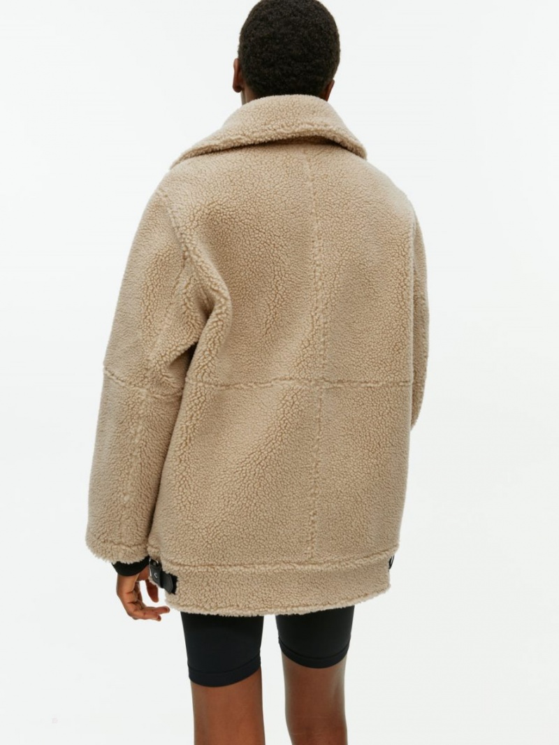 Geaca Arket Oversized Piele-Trimmed Pile Dama Bej Inchis | Romania-MWPJ36980