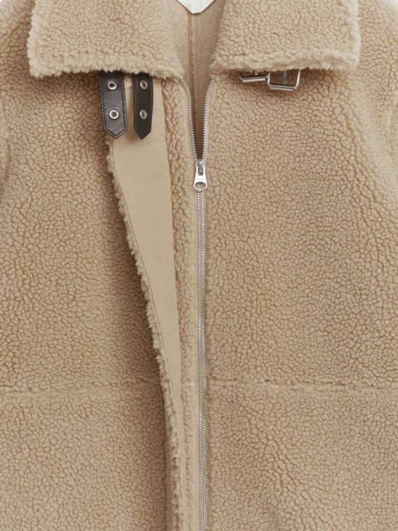 Geaca Arket Oversized Piele-Trimmed Pile Dama Bej Inchis | Romania-MWPJ36980