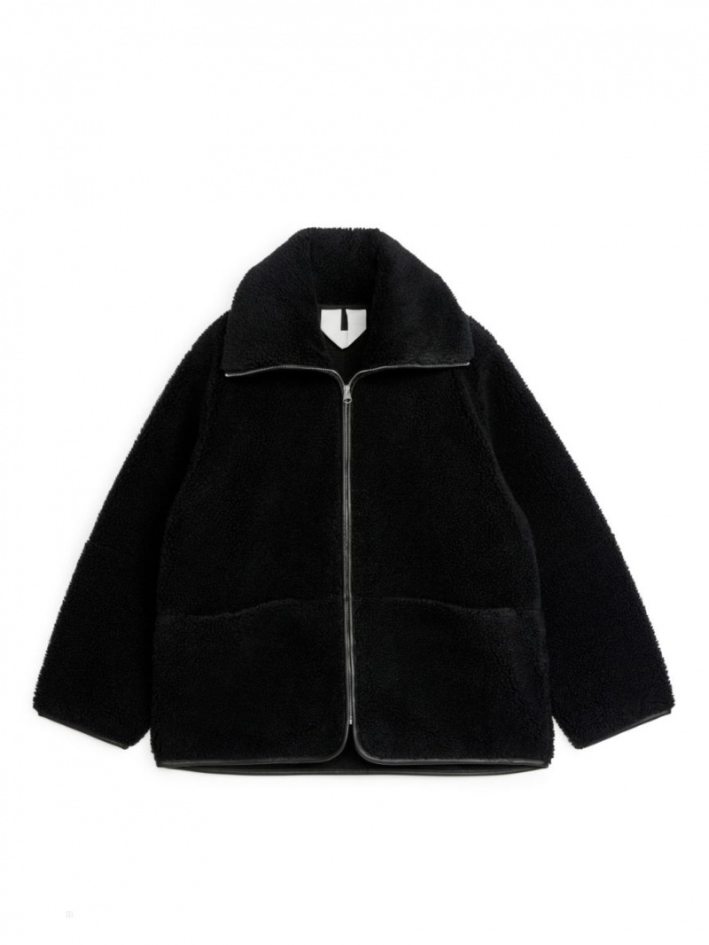 Geaca Arket Piele Detailed Pile Dama Negrii | Romania-IKVT61784
