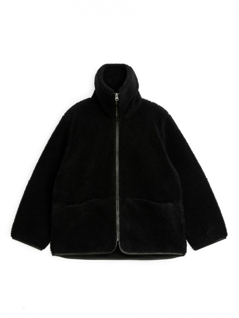 Geaca Arket Piele Detailed Pile Dama Negrii | Romania-IKVT61784