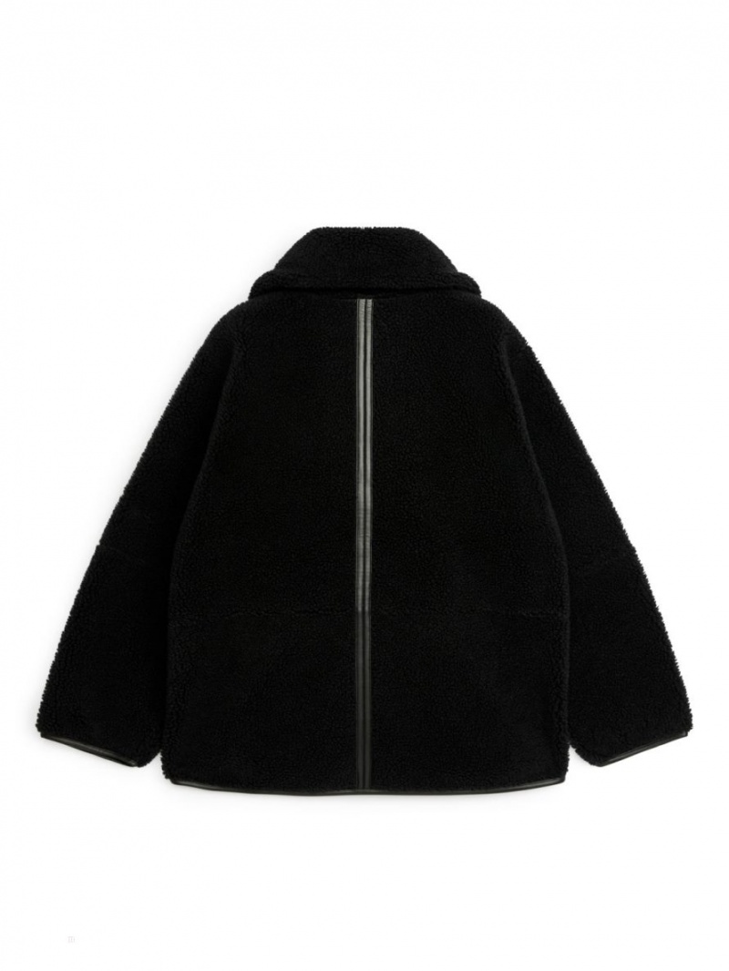 Geaca Arket Piele Detailed Pile Dama Negrii | Romania-IKVT61784