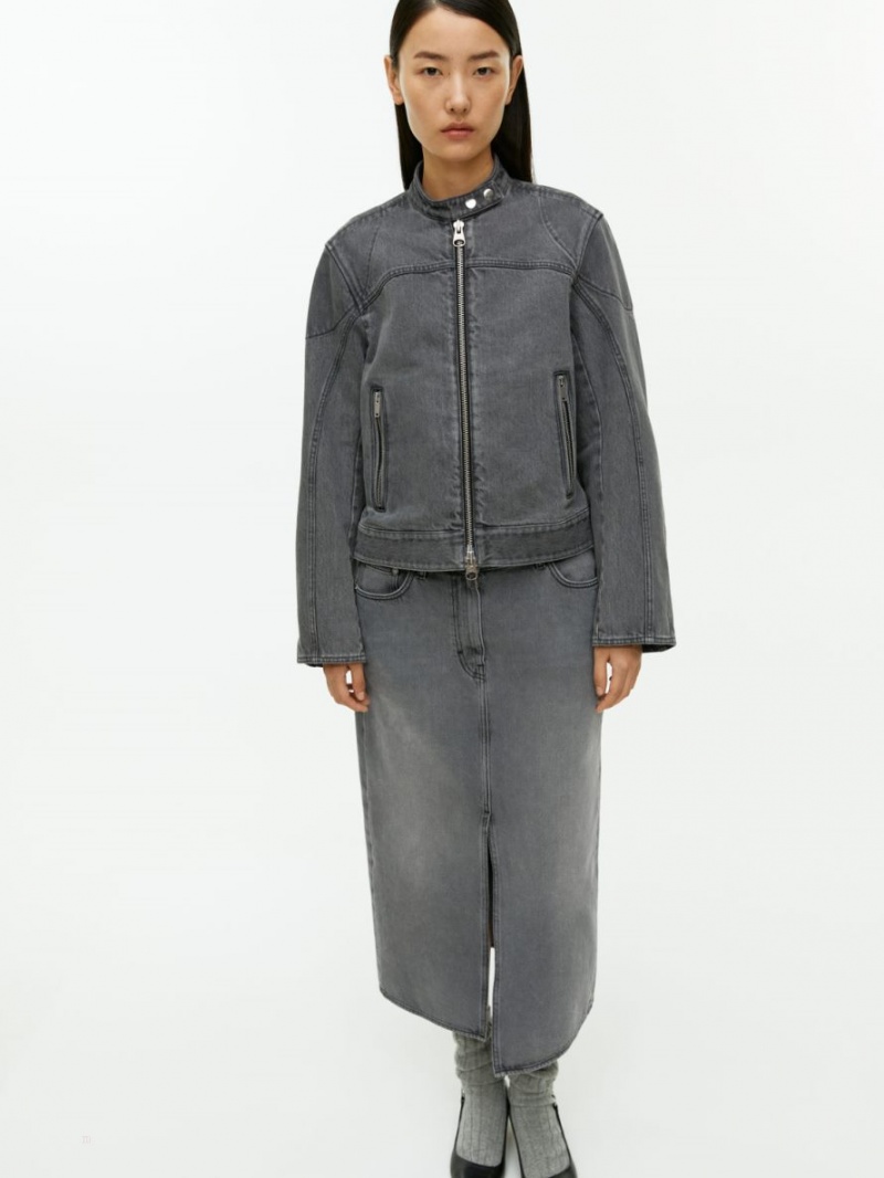 Geaca Arket Racer Denim Dama Gri Inchis | Romania-QAKF07653