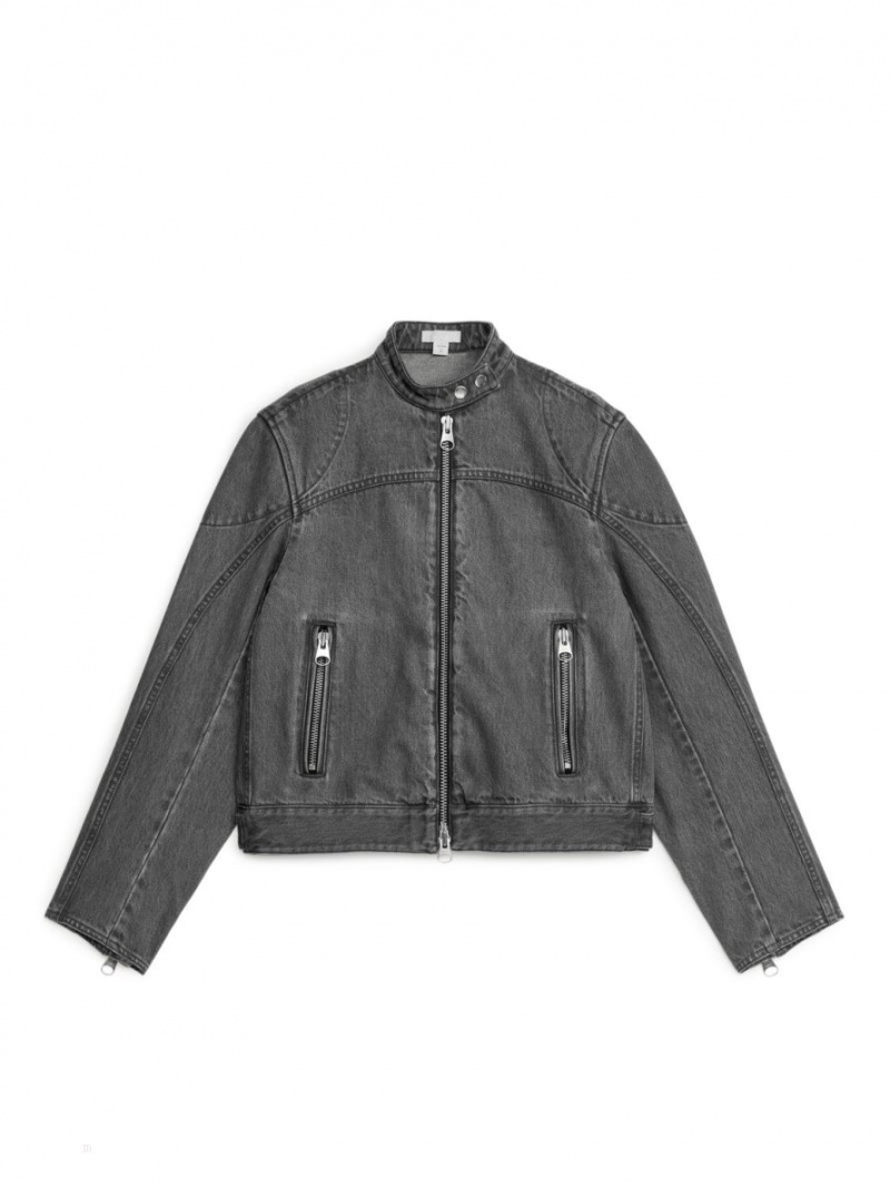 Geaca Arket Racer Denim Dama Gri Inchis | Romania-QAKF07653