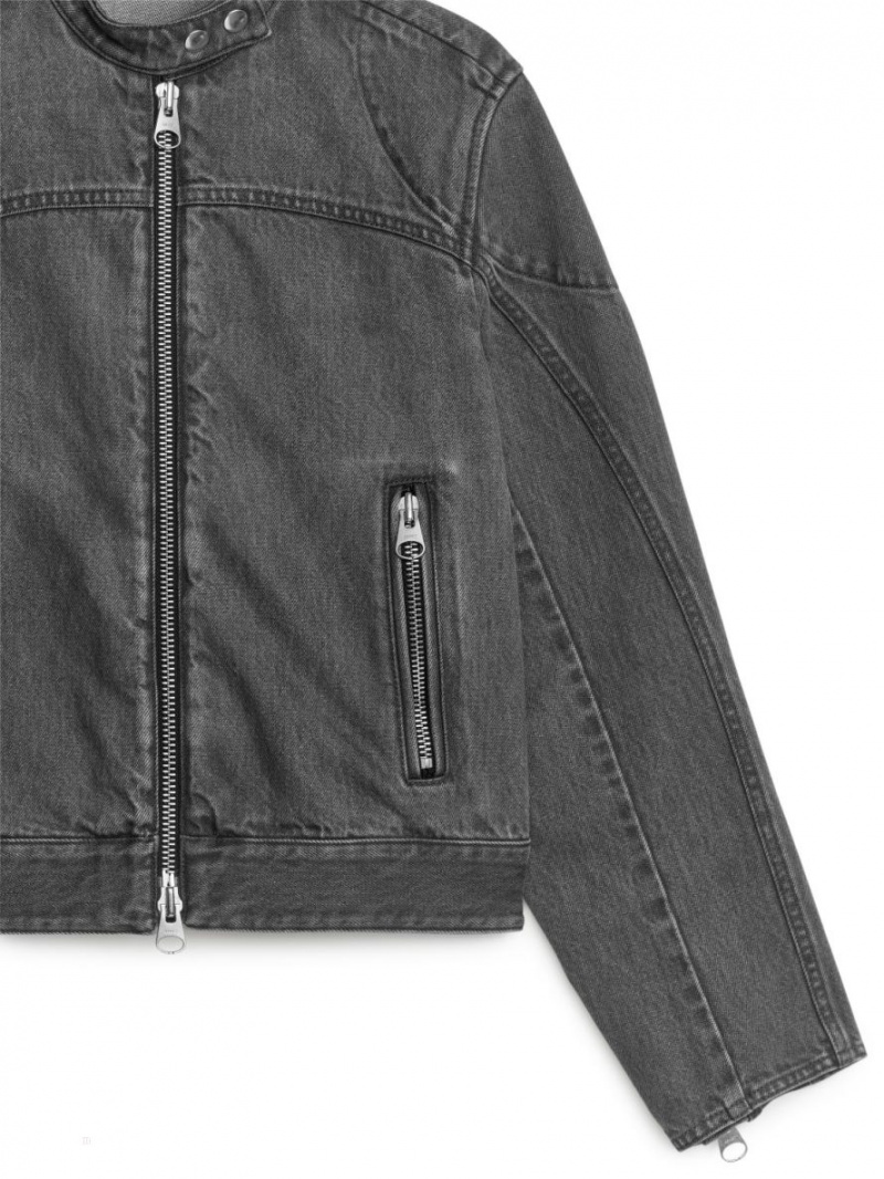 Geaca Arket Racer Denim Dama Gri Inchis | Romania-QAKF07653