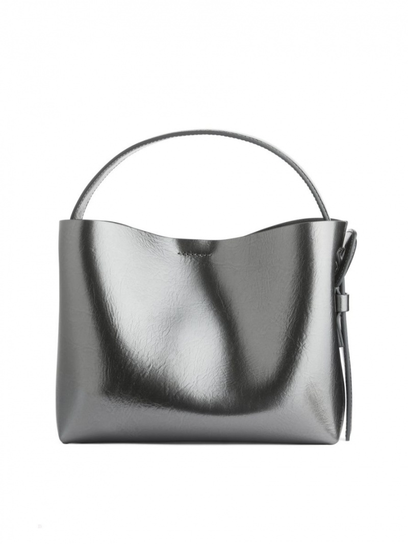 Geanta Crossbody Arket Piele Dama Argintii Metal | Romania-DOXF64503