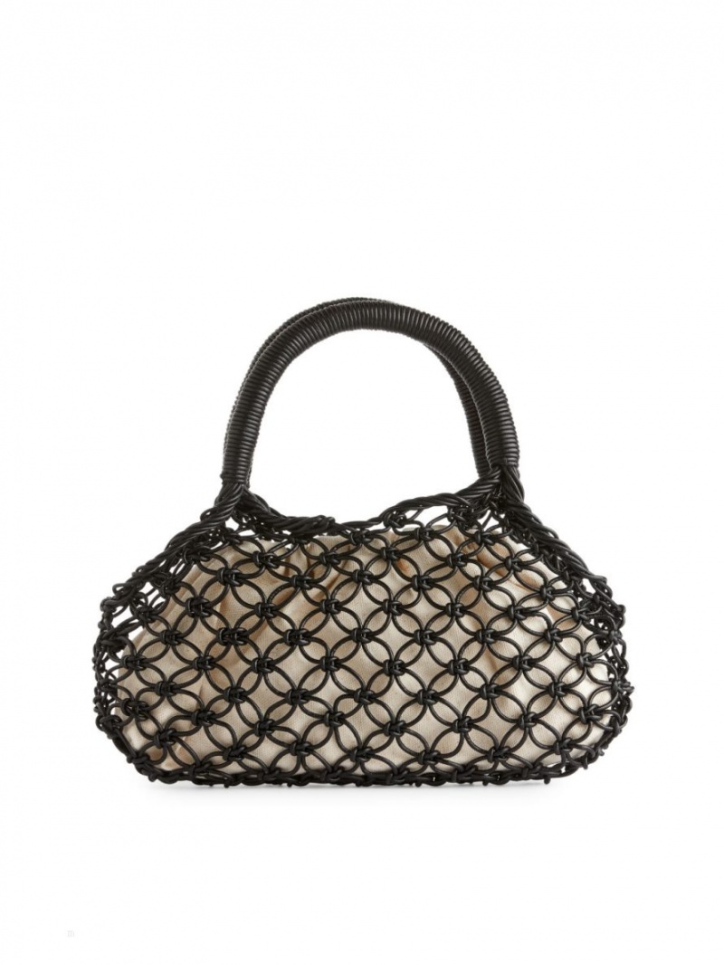 Geanta de Mana Arket Piele Macrame Dama Negrii | Romania-GXYW89146