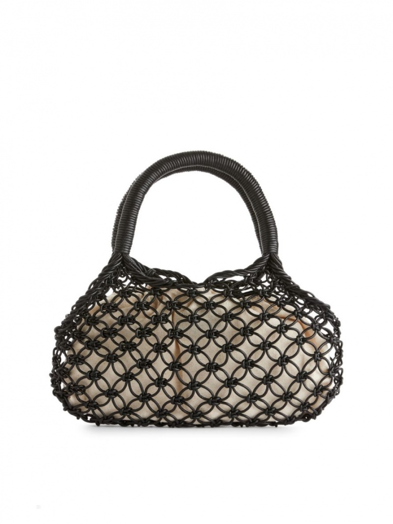 Geanta de Mana Arket Piele Macrame Dama Negrii | Romania-GXYW89146