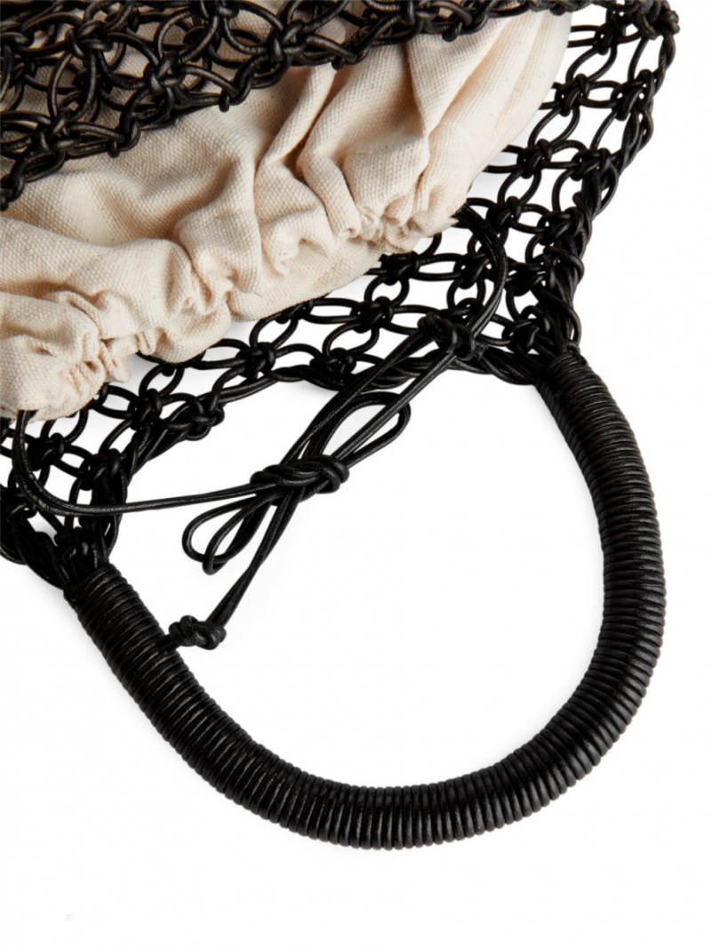 Geanta de Mana Arket Piele Macrame Dama Negrii | Romania-GXYW89146