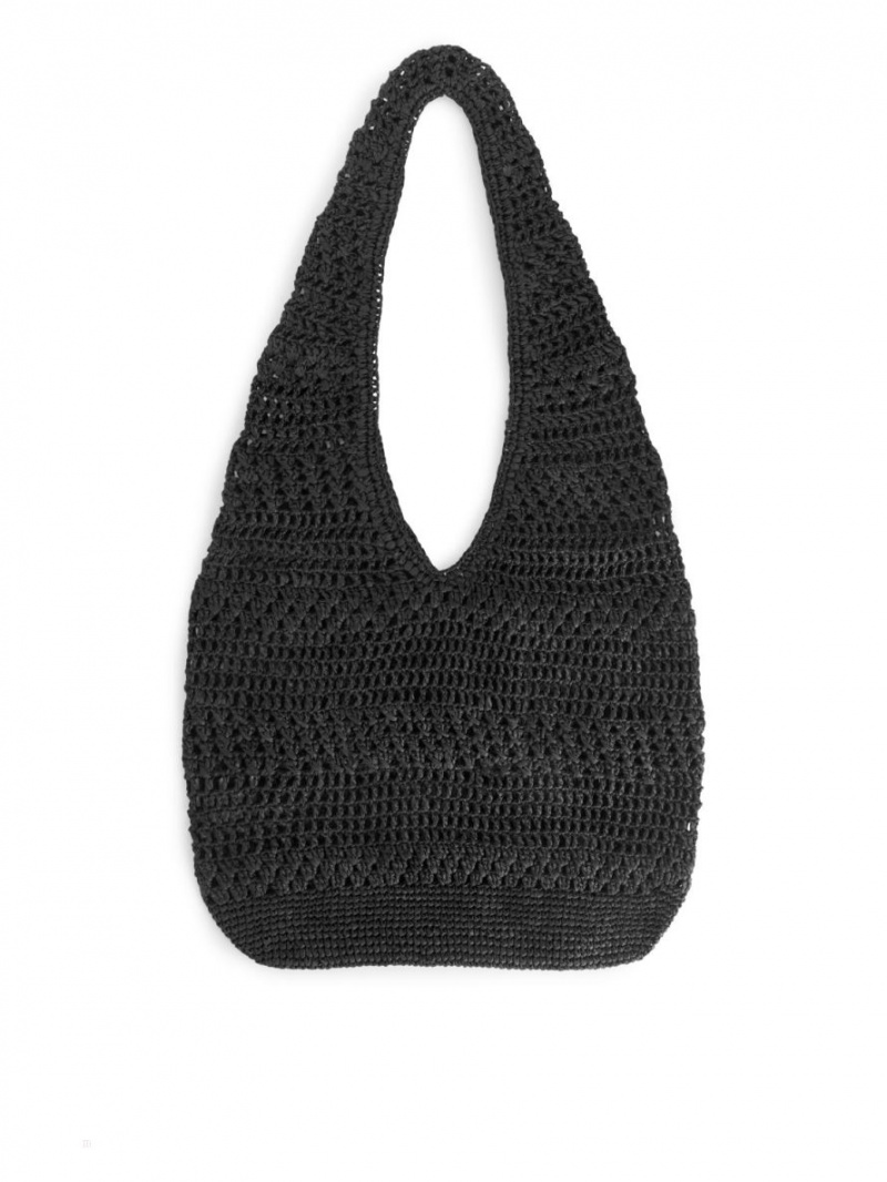 Geanta de Umar Arket Crochet Straw Sling Dama Negrii | Romania-GINX78126