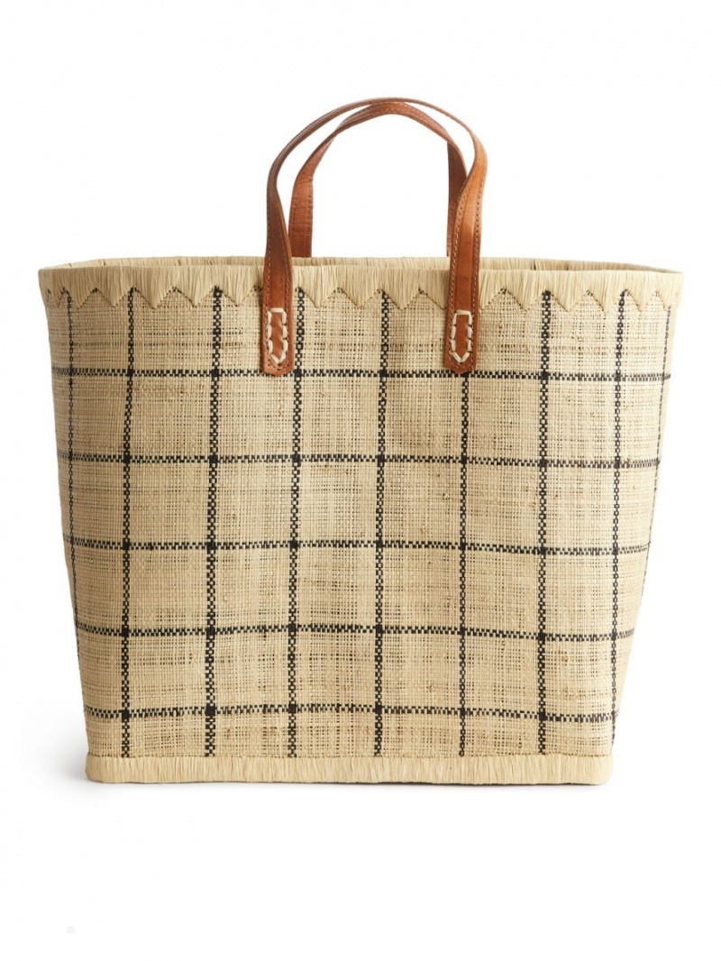 Genti De Cumparaturi Arket A World of Craft Large Raffia Dama Bej Negrii | Romania-VBHO31802