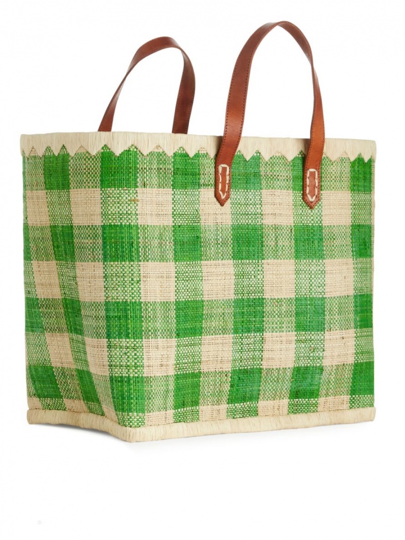 Genti De Cumparaturi Arket A World of Craft Large Raffia Dama Verzi Bej | Romania-LRPY09283