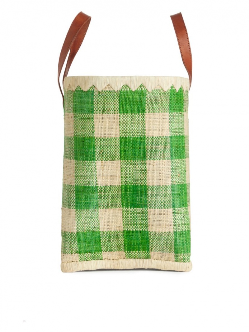 Genti De Cumparaturi Arket A World of Craft Large Raffia Dama Verzi Bej | Romania-LRPY09283