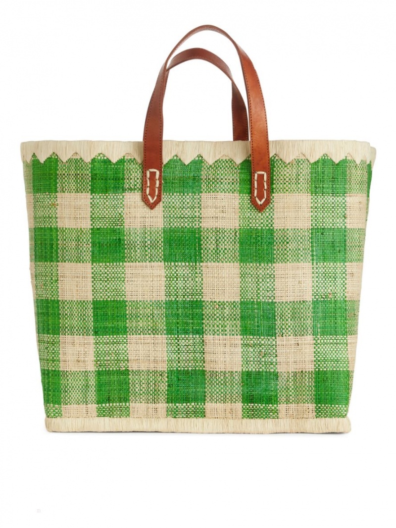 Genti De Cumparaturi Arket A World of Craft Large Raffia Dama Verzi Bej | Romania-LRPY09283