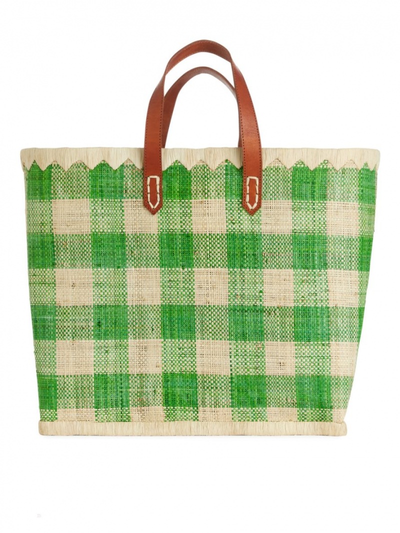 Genti De Cumparaturi Arket A World of Craft Large Raffia Dama Verzi Bej | Romania-LRPY09283