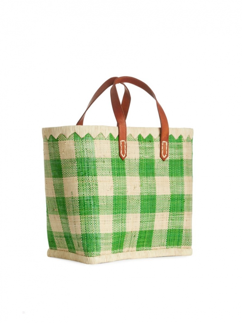 Genti De Cumparaturi Arket A World of Craft Small Raffia Dama Verzi Bej | Romania-AQSF65078