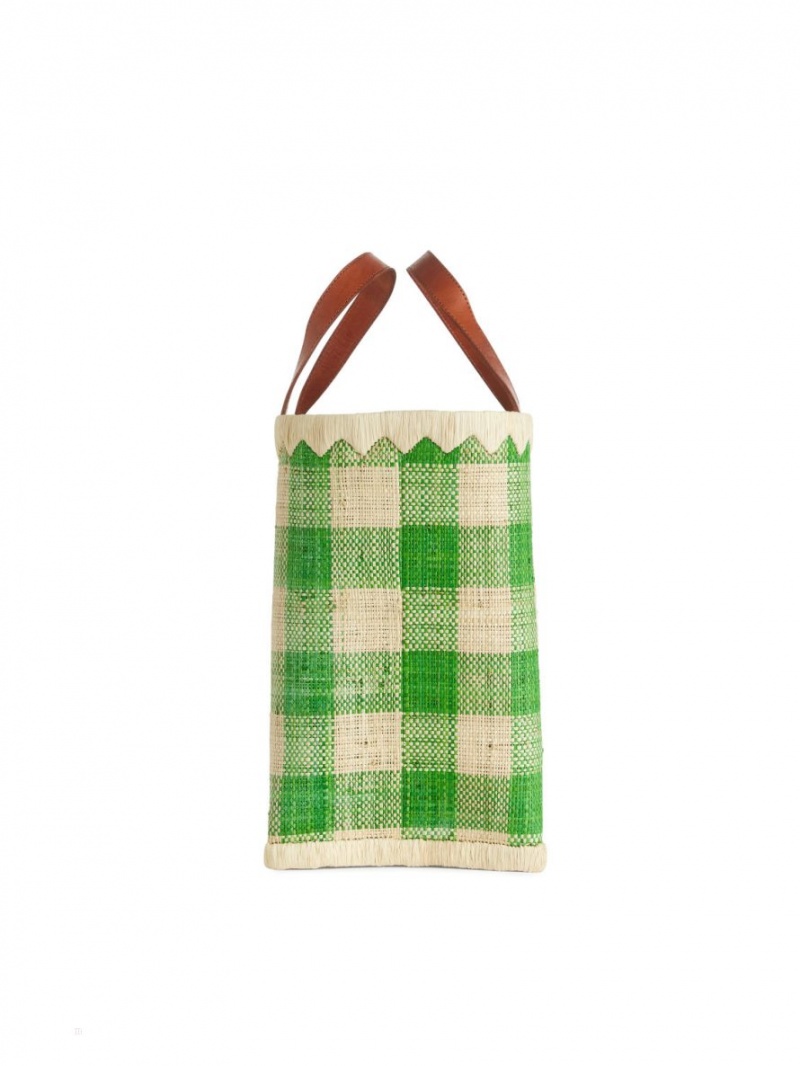 Genti De Cumparaturi Arket A World of Craft Small Raffia Dama Verzi Bej | Romania-AQSF65078
