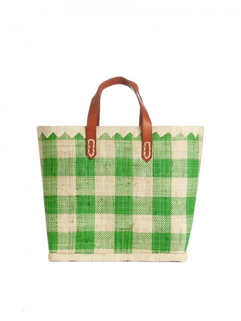 Genti De Cumparaturi Arket A World of Craft Small Raffia Dama Verzi Bej | Romania-AQSF65078