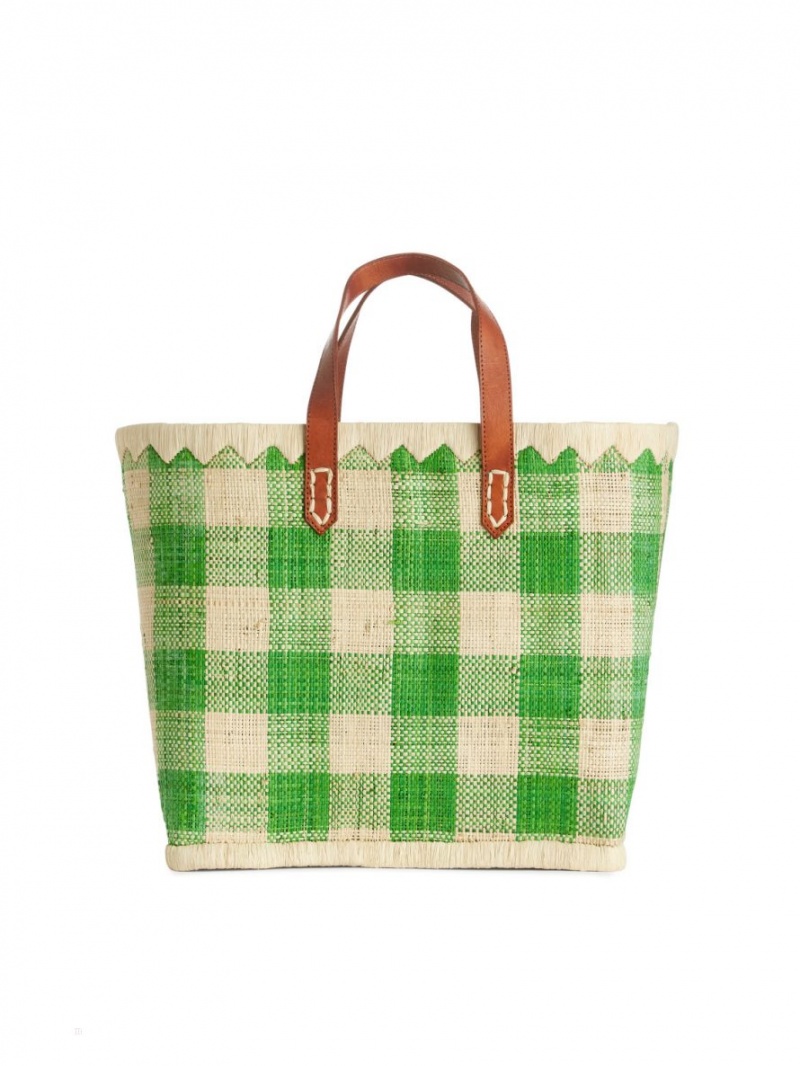 Genti De Cumparaturi Arket A World of Craft Small Raffia Dama Verzi Bej | Romania-AQSF65078