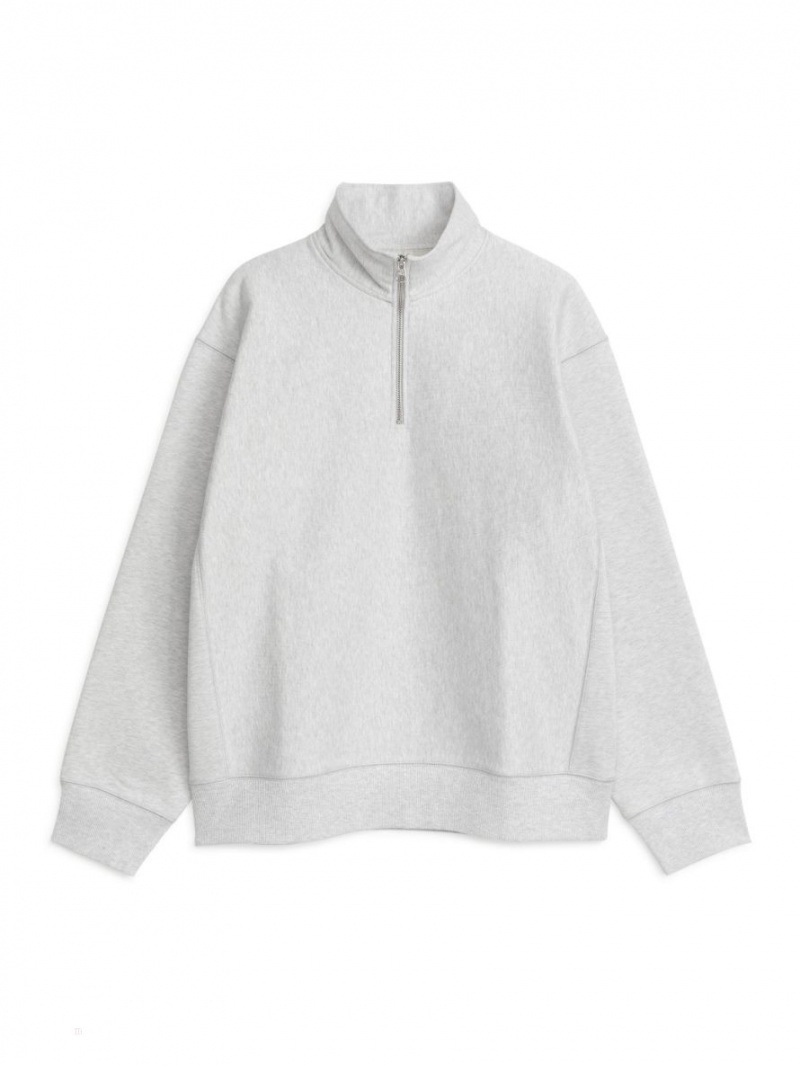Hanorac Arket Heavyweight Half-Zip Barbati Gri Deschis | Romania-NAOF19542