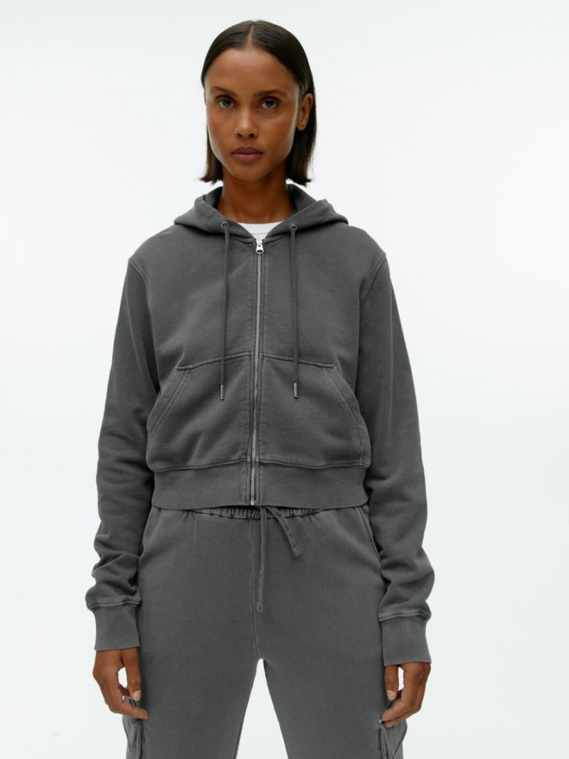 Hanorac cu Gluga Arket French Terry Zip Dama Gri Inchis | Romania-FYQE16850