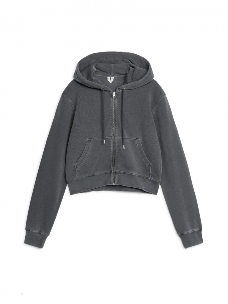 Hanorac cu Gluga Arket French Terry Zip Dama Gri Inchis | Romania-FYQE16850