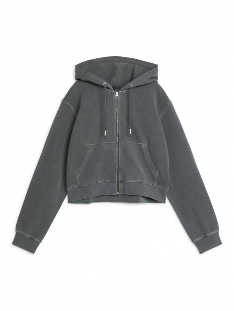 Hanorac cu Gluga Arket French Terry Zip Dama Gri Inchis | Romania-FYQE16850
