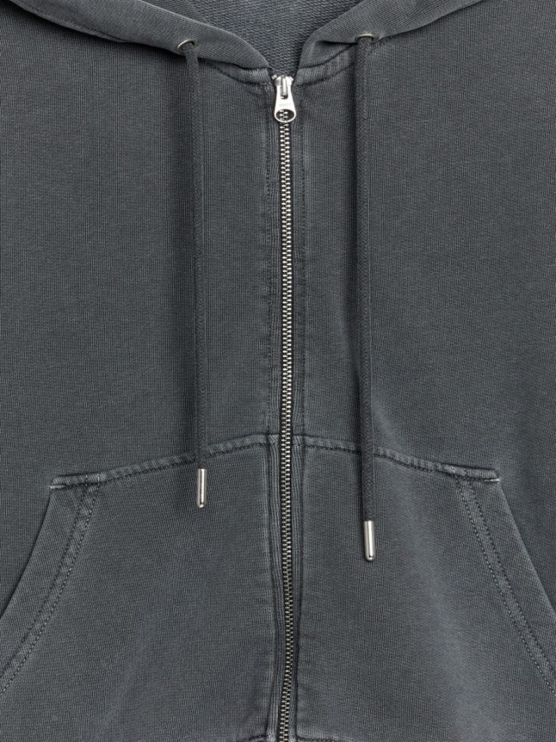 Hanorac cu Gluga Arket French Terry Zip Dama Gri Inchis | Romania-FYQE16850