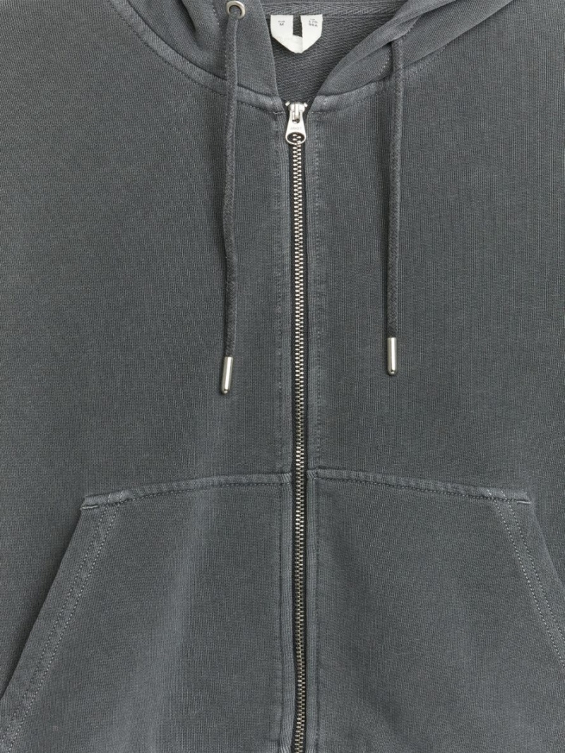 Hanorac cu Gluga Arket French Terry Zip Dama Gri Inchis | Romania-FYQE16850