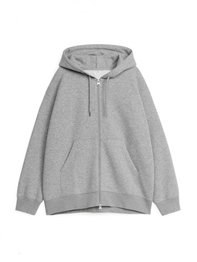 Hanorac cu Gluga Arket Relaxed Zip Dama Gri | Romania-HDZT07981