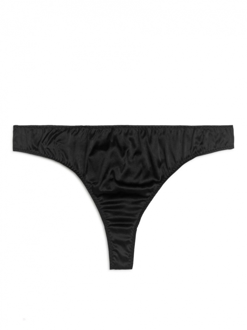 Lenjerie Arket Silk Tanga Dama Negrii | Romania-CSOZ71489