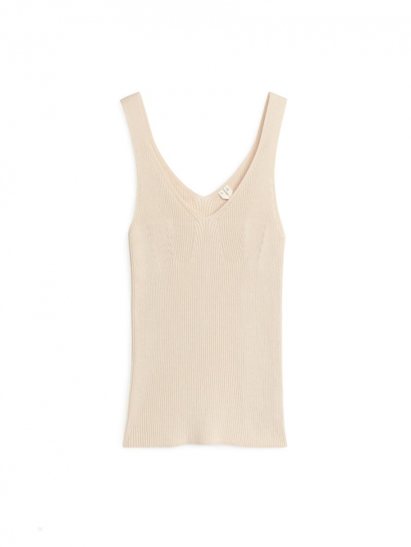 Maiou Arket Rib-Knit Dama Bej | Romania-TSUN57861