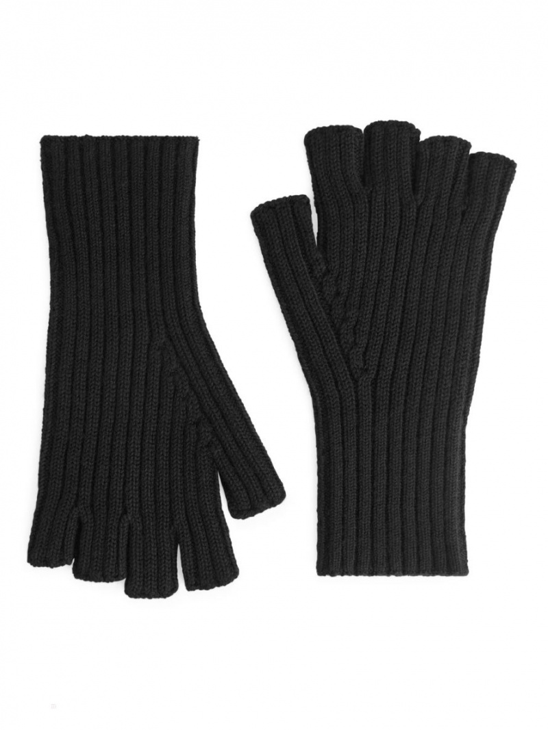 Manusi Arket Fingerless Lână Barbati Negrii | Romania-FAHD64920