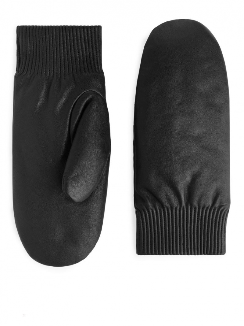 Mittens Arket Căptușită Piele Dama Negrii | Romania-GVYN83526