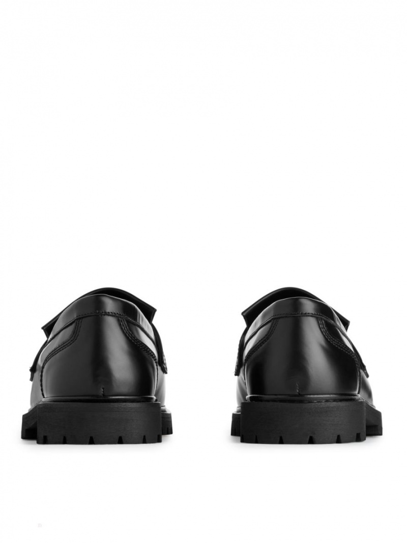 Mocasini Arket Fringe Piele Barbati Negrii | Romania-NVOB70528