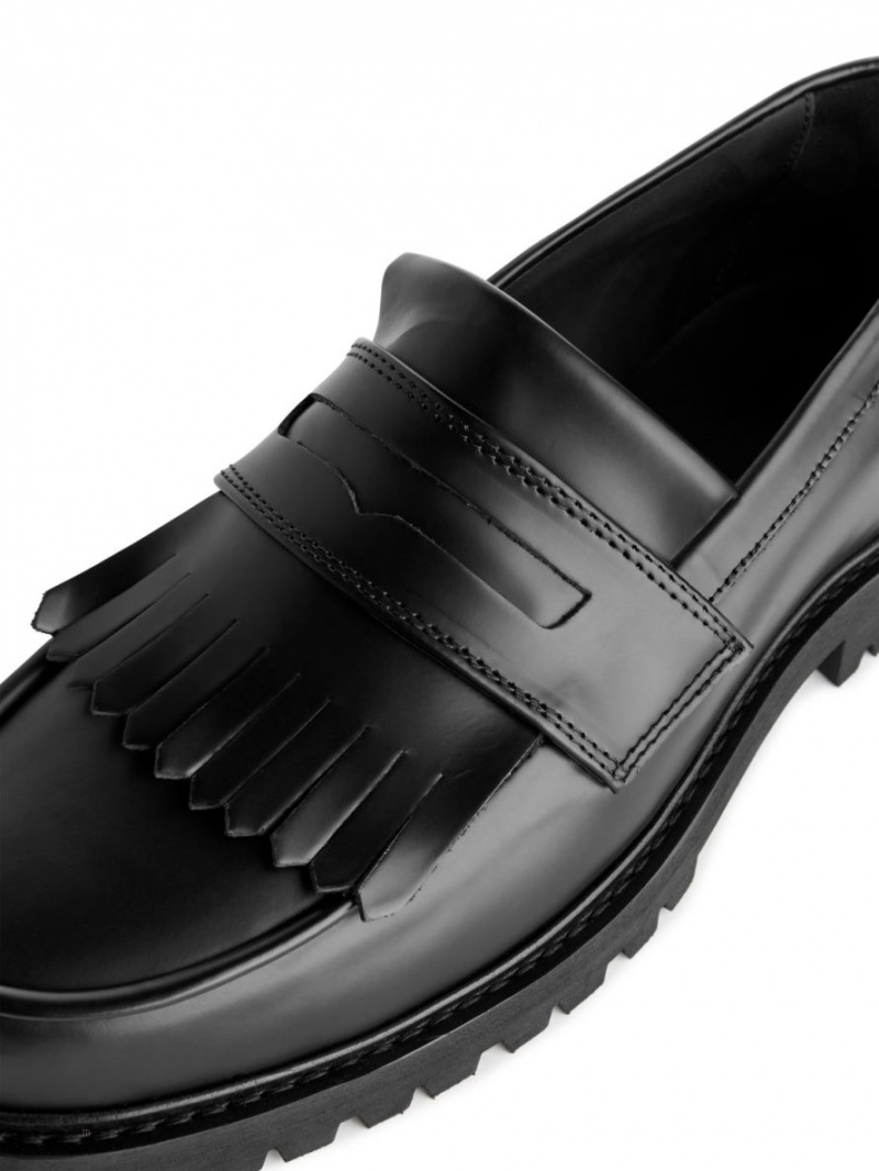 Mocasini Arket Fringe Piele Barbati Negrii | Romania-NVOB70528