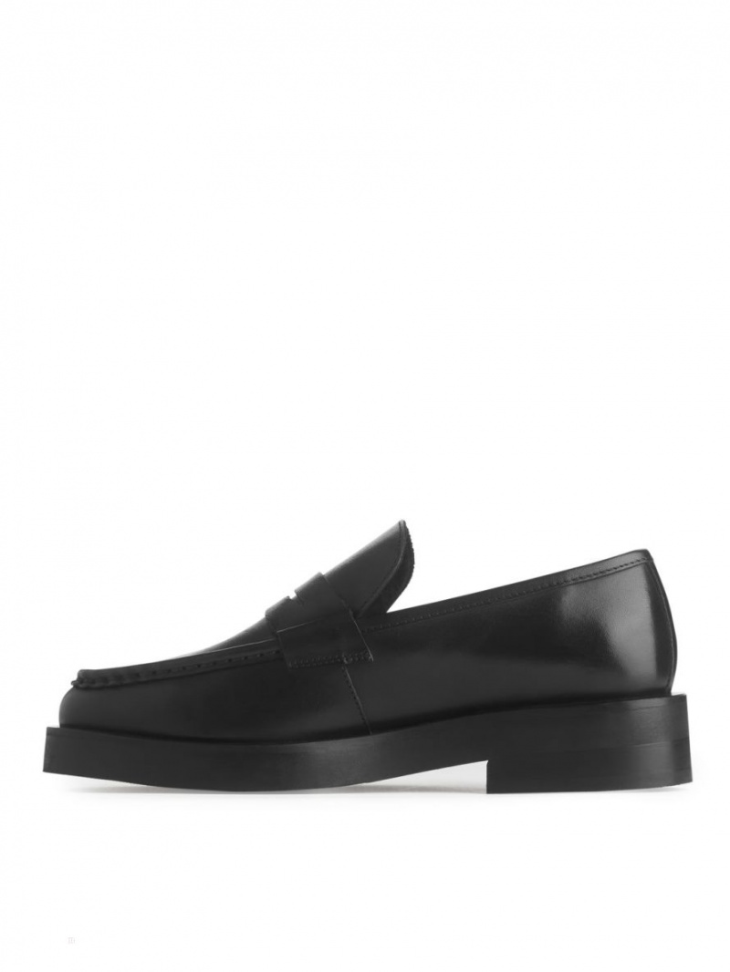 Mocasini Arket Piele Penny Dama Negrii | Romania-JASY68759