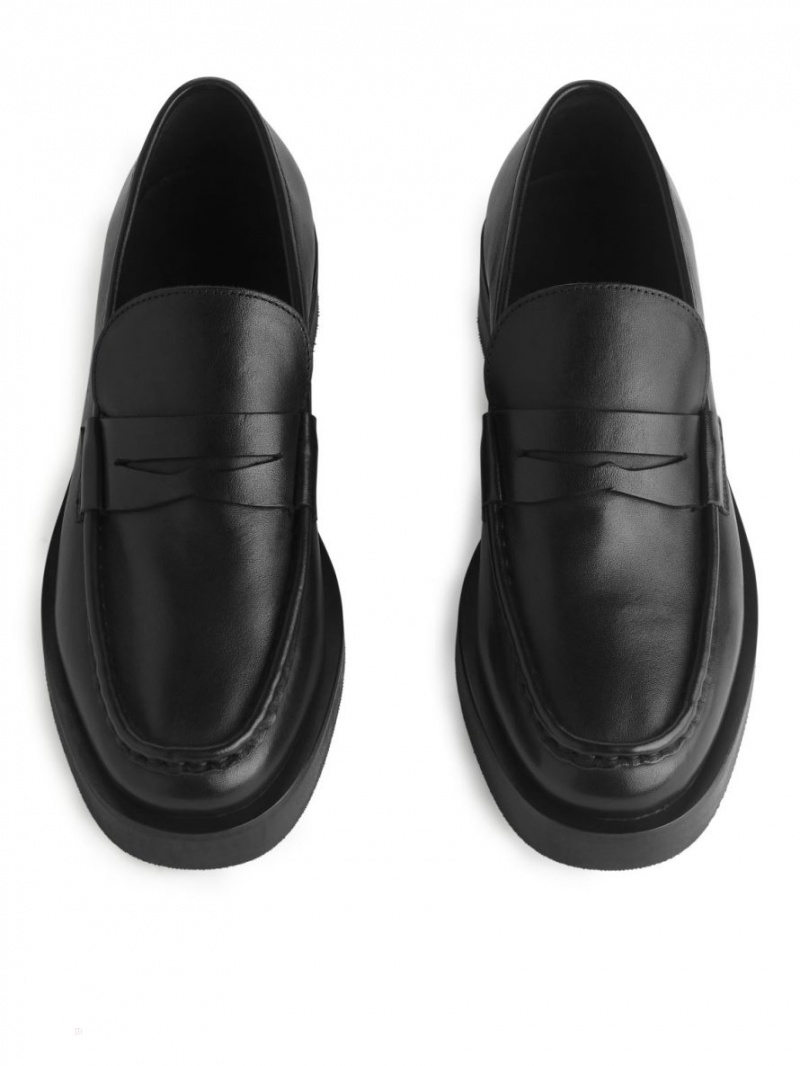 Mocasini Arket Piele Penny Dama Negrii | Romania-FIYX02915
