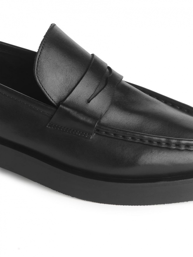 Mocasini Arket Piele Penny Dama Negrii | Romania-FIYX02915