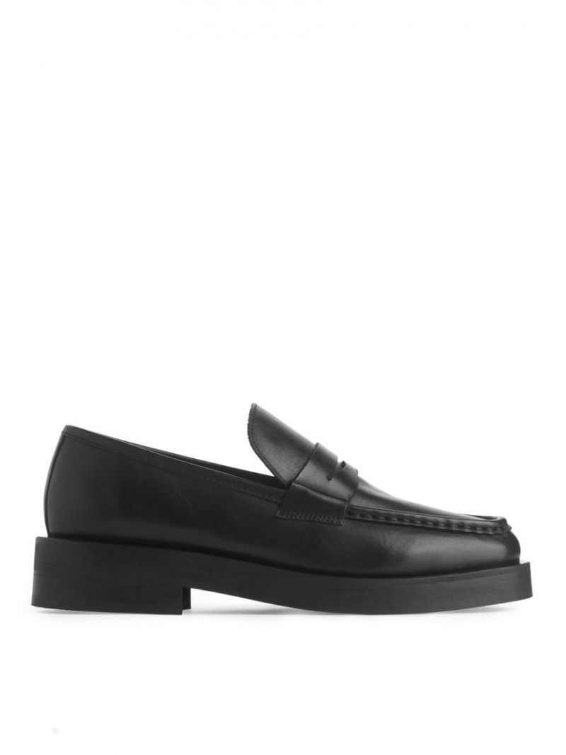 Mocasini Arket Piele Penny Dama Negrii | Romania-FIYX02915