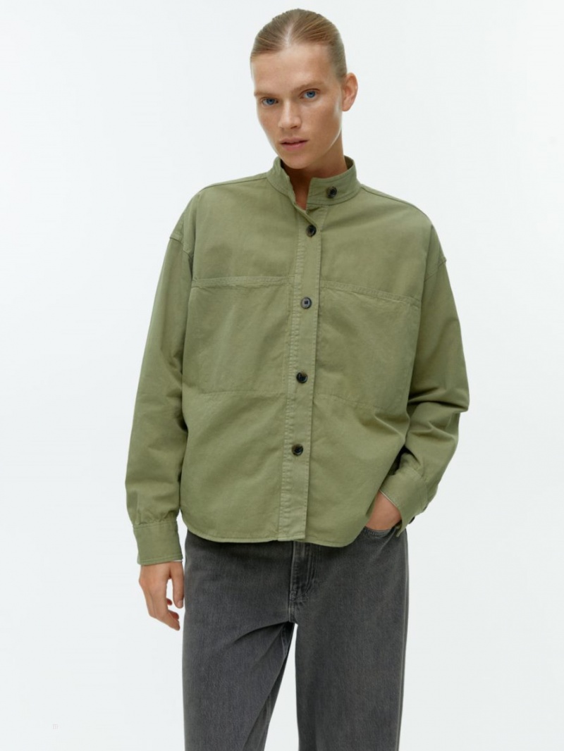 Overshirt Arket Bumbac-Linen Dama Kaki Verzi | Romania-ZQMT24905