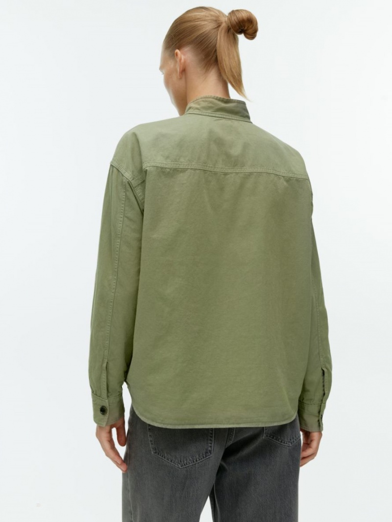 Overshirt Arket Bumbac-Linen Dama Kaki Verzi | Romania-ZQMT24905
