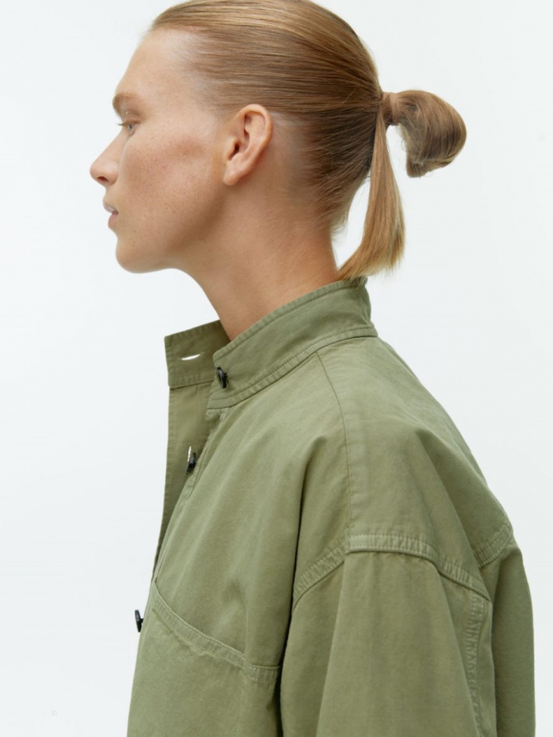 Overshirt Arket Bumbac-Linen Dama Kaki Verzi | Romania-ZQMT24905