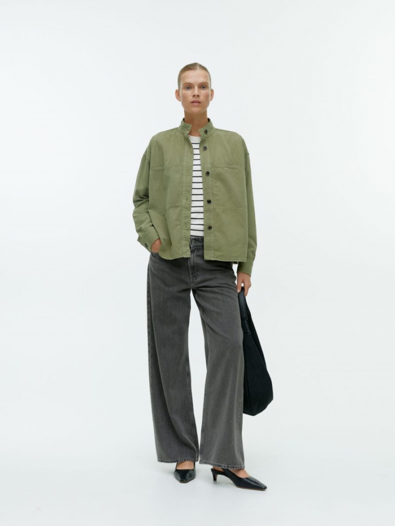 Overshirt Arket Bumbac-Linen Dama Kaki Verzi | Romania-ZQMT24905